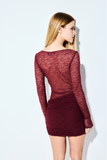 Vestido Curto Renda Drapeado Vinho