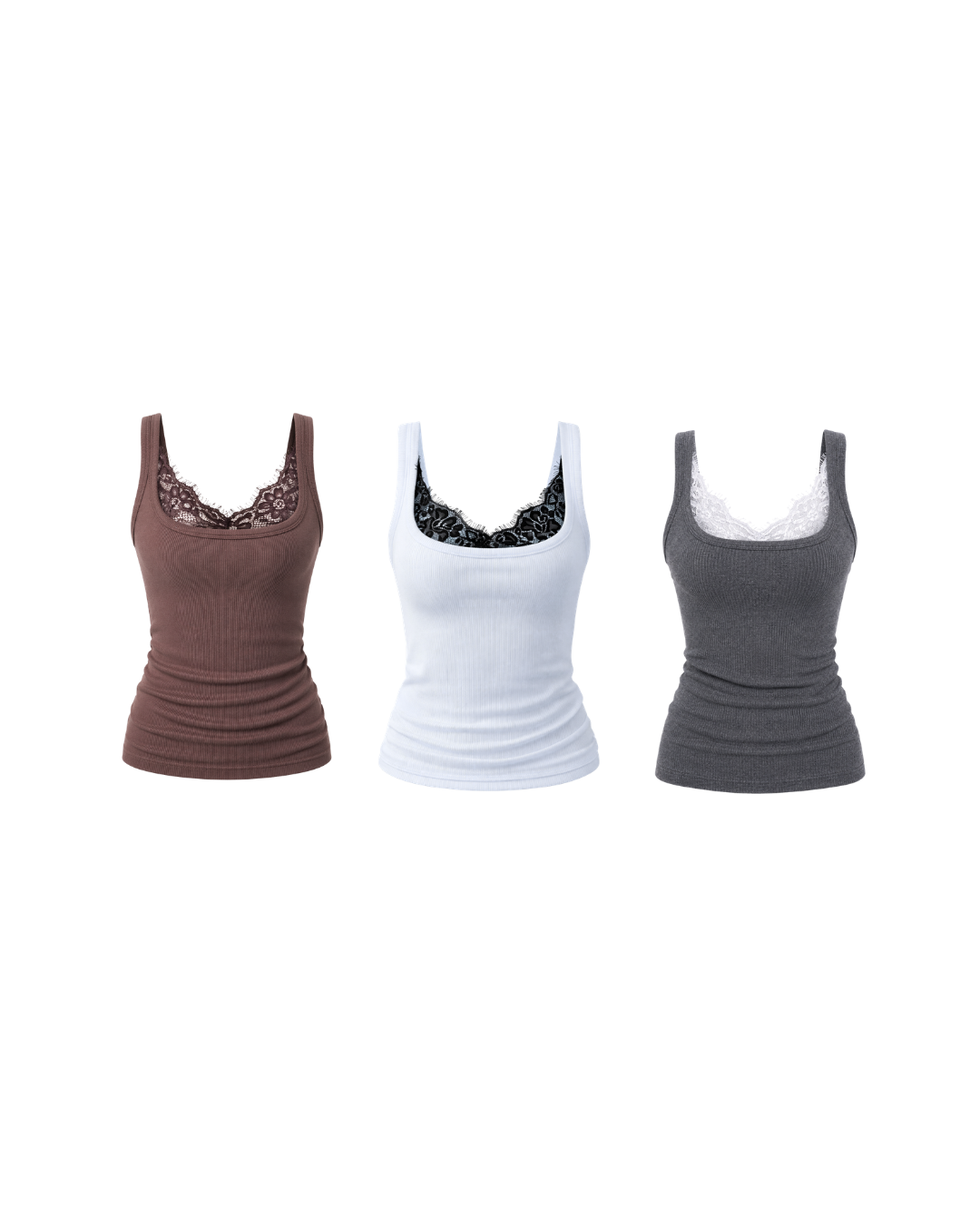 Kit: 3 Regatas Push Up (Branco + Cinza + Marrom)