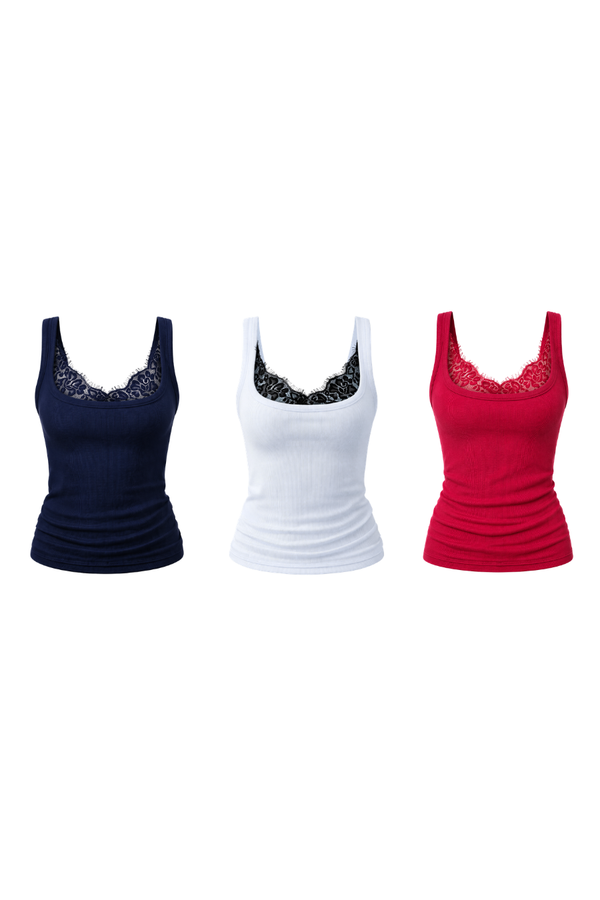 Kit: 3 Regatas Push Up (Branco + Vermelho + Azul)