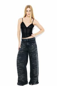 Calça Jeans Wild Black Strass Prata