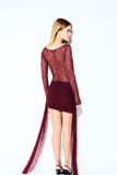 Body Manga Longa Renda Vinho