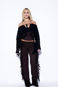 Blusa Ombro Amarrações Crepe Preto