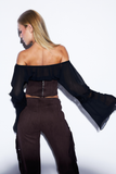 Blusa Ombro Amarrações Crepe Preto
