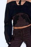 Corset Suede Bordado Marrom