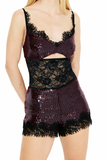 Mini Shorts Paetês Renda Bordô
