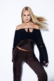 Blusa Ombro Amarrações Crepe Preto