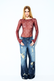 Body Manga Longa Renda Vinho