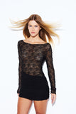 Vestido Curto Renda Drapeado Preto
